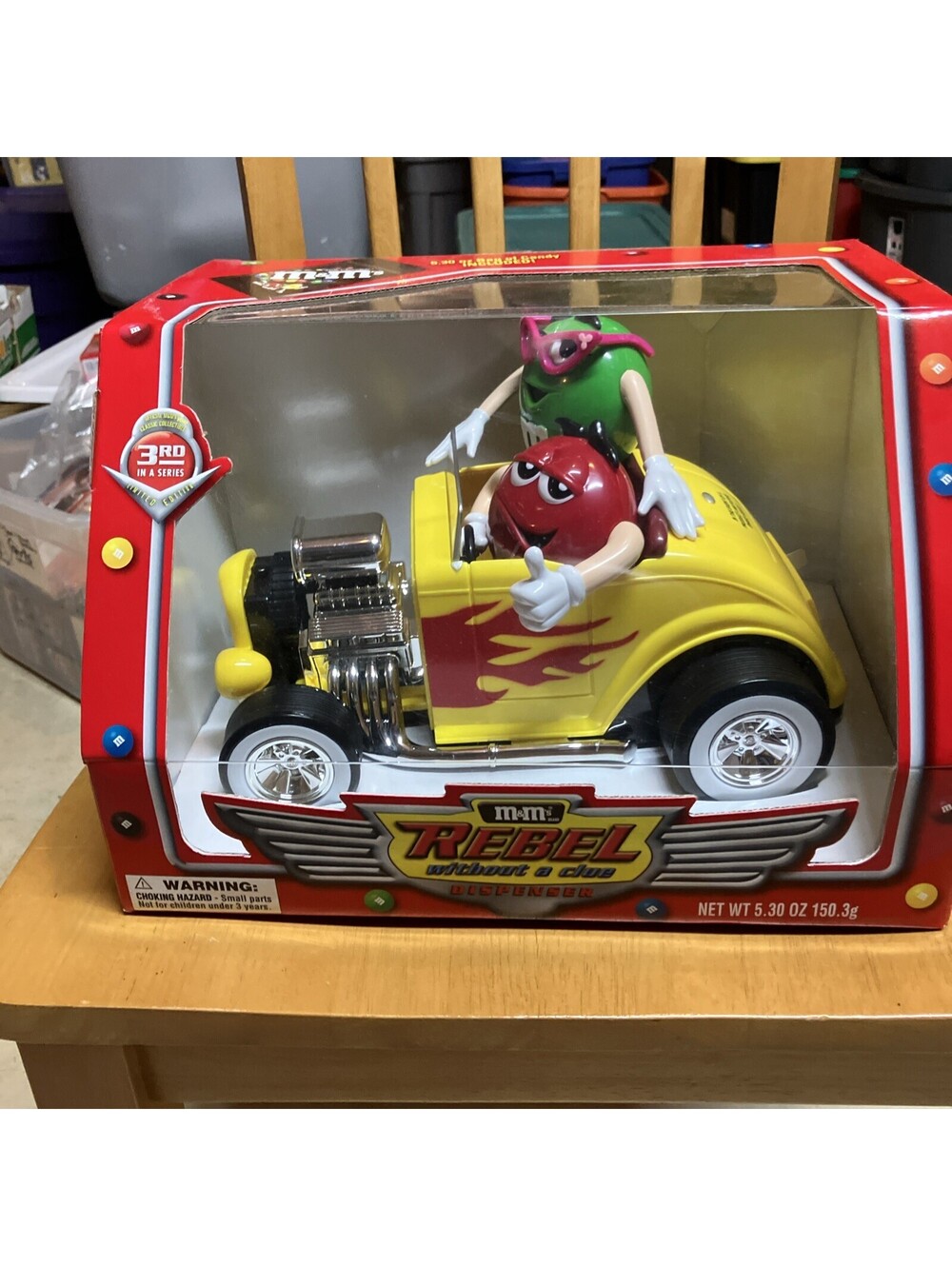 M&M's Vintage 2000 Rebel Without A Clue Yellow Hot Rod Candy Dispenser NEW Box